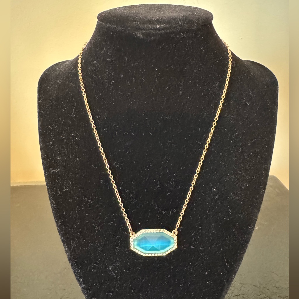 Vince Camuto Gold Necklace With Blue Faceted Pendant